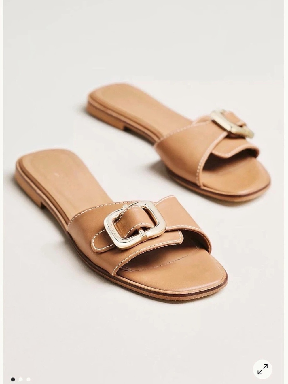 Flattered Mimi Leather Buckle Slide Sandals in Brown size 38